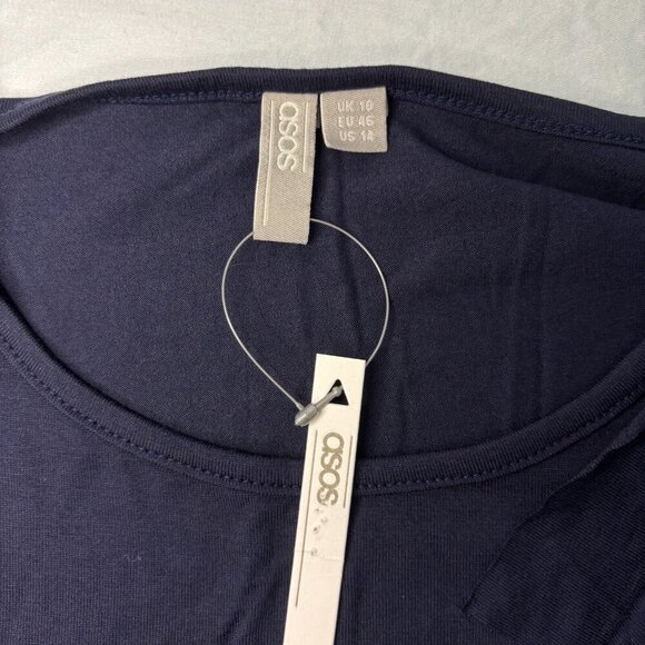 ASOS Pullover Women's 14 Navy NEW Ruffled Stretch Long Sleeve Casual Workwear - Picture 3 of 4